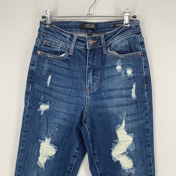 Judy Blue Women Jeans 25 Blue Denim Boyfriend Fit Dark Wash Distressed Adult - Picture 3 of 13